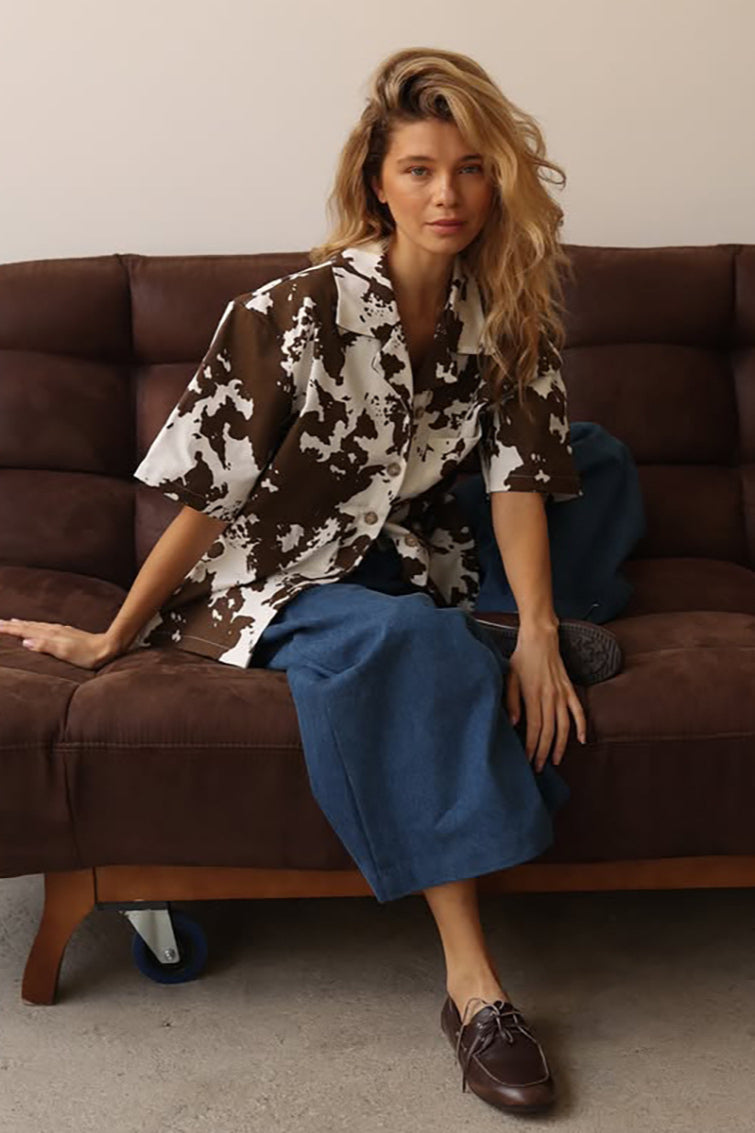 Loose Printed Short Sleeve Blouse