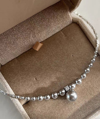 New Grey Sterling Silver Zircon Pearl Beading Pendant Necklace