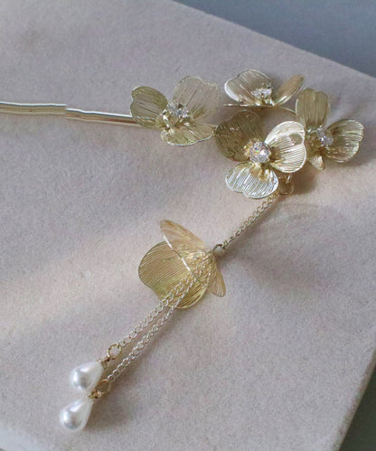 Chinese Style Gold Metal Pearl Tassel Hairpin