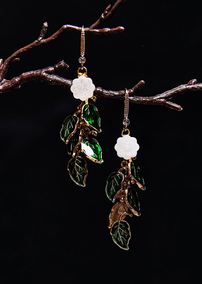Green Leaf Gilding Drop Earrings