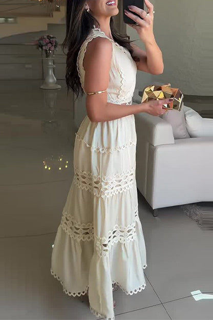 Eternal Grace Crochet Cutout Lace Trim A-line Maxi Dress