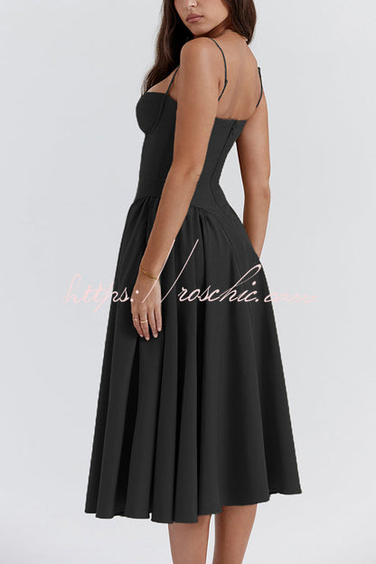 Color Slim Fit Suspender Pocket Midi Dress