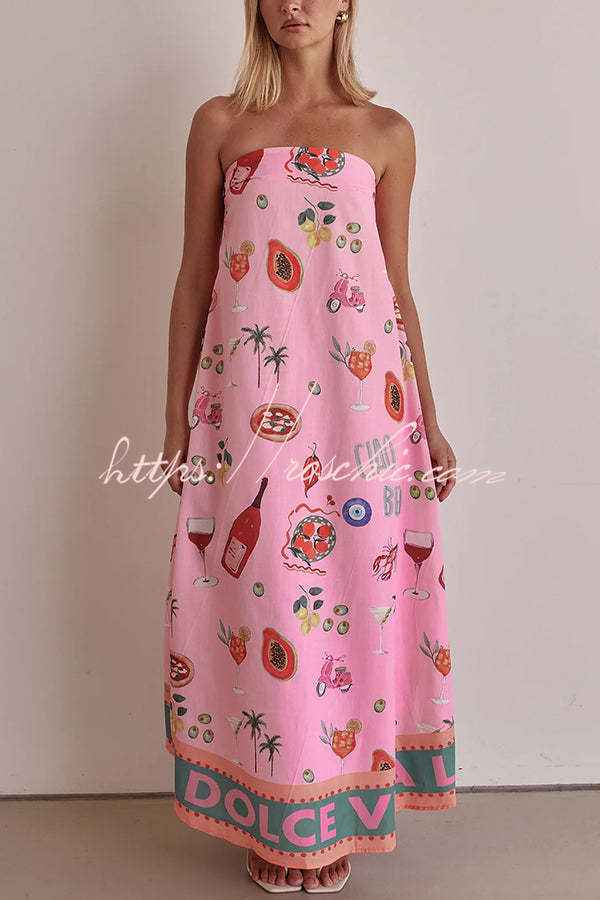 Feeling Fun Linen Blend Unique Print Off Shoulder Loose Maxi Dress