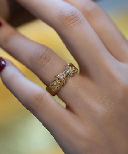 Gold Sterling Silver Overgild Inlaid Zircon Weave Bow Rings