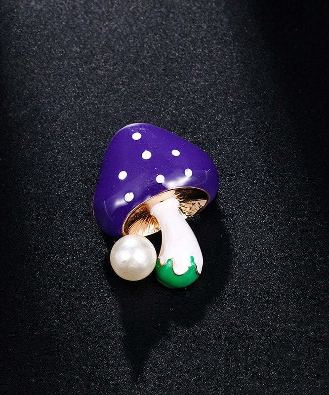 Purple Alloy Zircon Pearl Mushroom Brooches