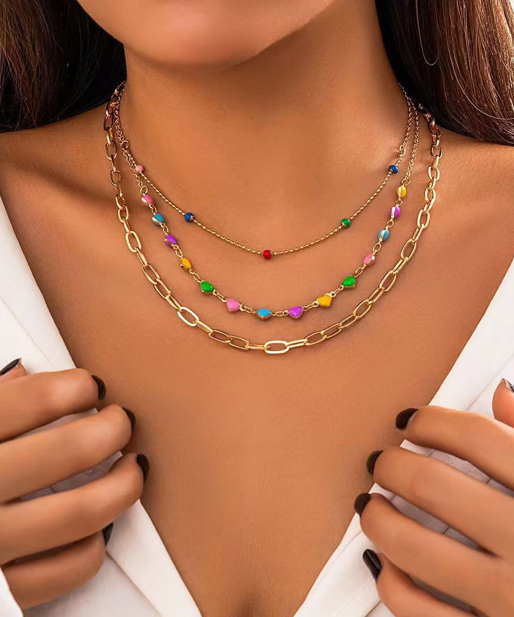 Rainbow Alloy Beading Broken Silver Love Three Piece Set Princess Necklace