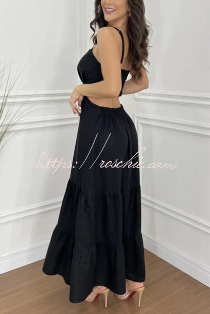 Color Sleeveless Pleated Back Waist-baring Maxi Dress