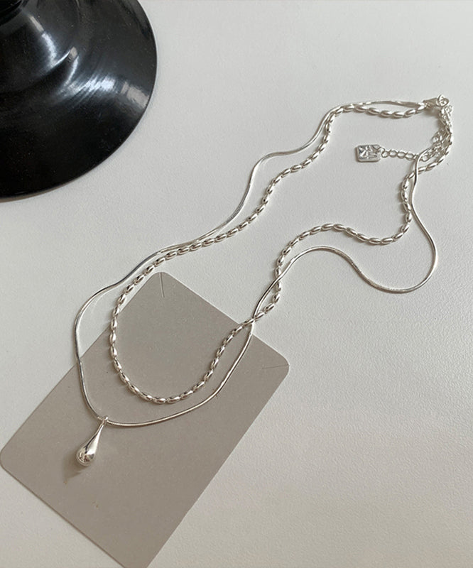 Vogue Silk Sterling Silver Double-layer Water Drop Pendant Necklace