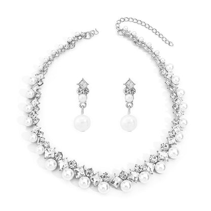 Baroque Alloy Necklace and Simple Pearl Earrings Jewelry Set