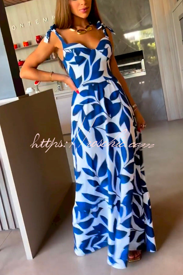 High Waisted Strappy Print Halter Panel Maxi Dress