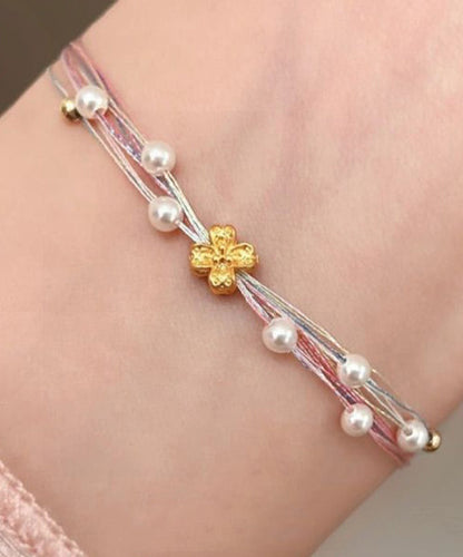 Rainbow Alloy Hand Woven Pearl Chain Bracelet
