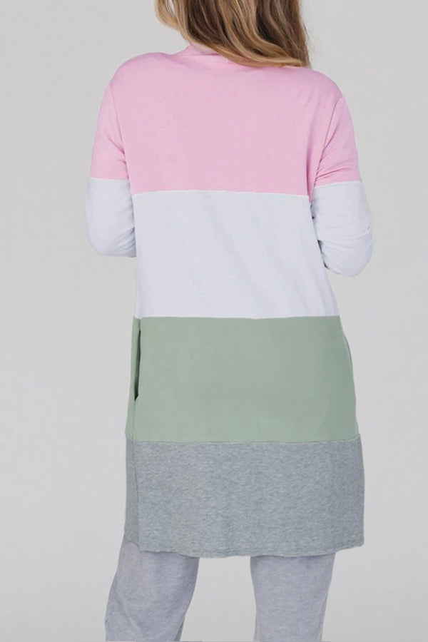 Multicolor Color Block Pocketed Duster Cardigan