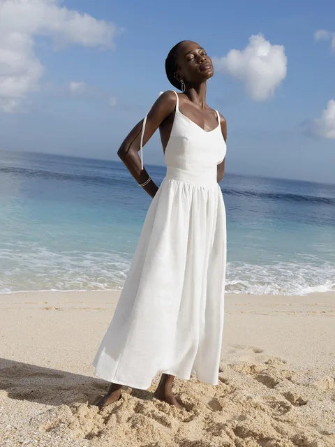 Backless Beach Dress for V Neck Splice Folds Long Dresses Party Bandage Maxi Sundress Female