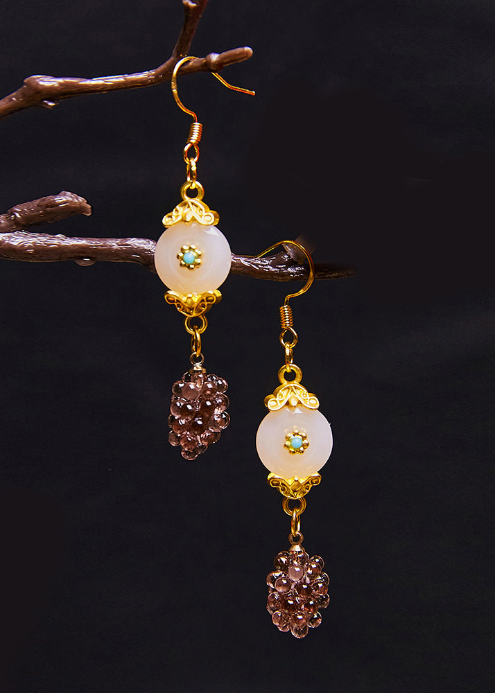 Grapes Fine White Jade Drop Earrings