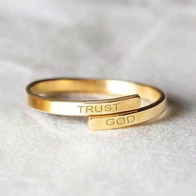 Silver Trust God Engraved Ring - (adjustable)