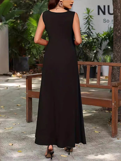 A-line Loose Color Round-neck Maxi Dresses