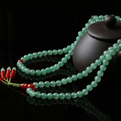 108 Bead Mala Bracelet Green Aventurine & Red Agate for Luck
