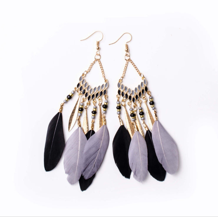 Chain Tassel Feather Earrings