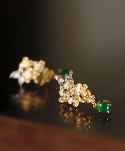 Green Stcopper Zircon Jade Tasselud Earrings