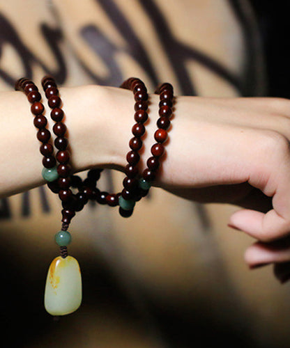 Brown Stainless Steel Beading Jade Charm Bracelet