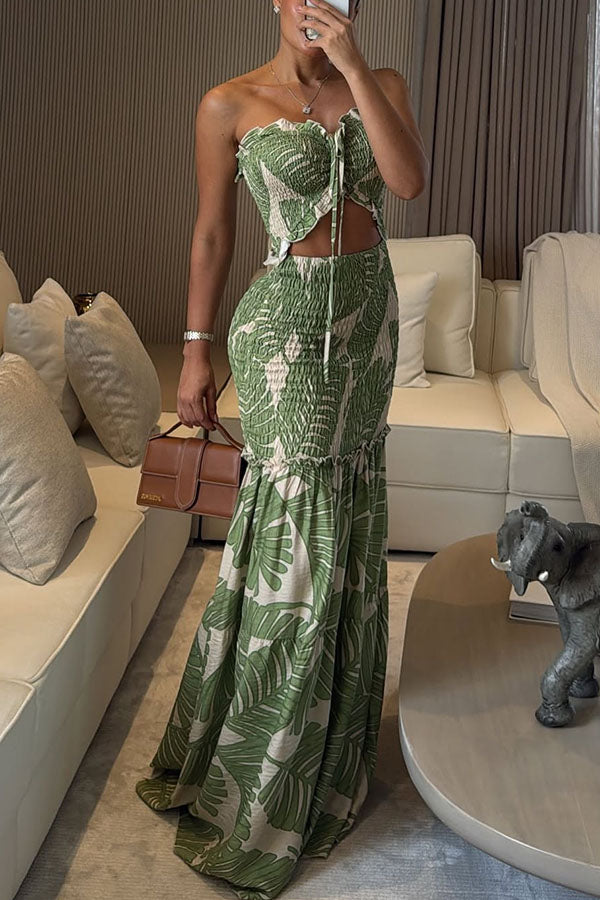 Vivica Smocked Cutout Halter Fishtail Stretch Maxi Dress