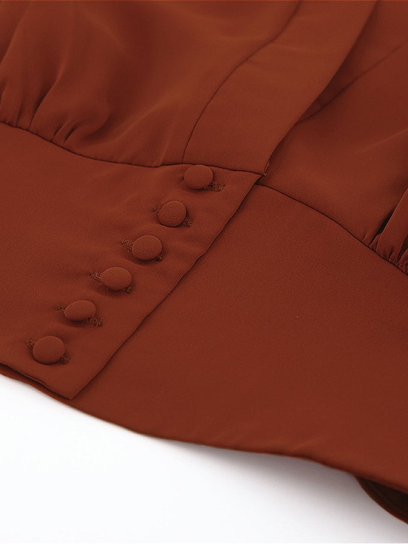 Lantern Sleeve V-neck Slim Fit Blouse