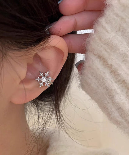 Silk Copper Platinum Plating Zircon Snowflake Stud Earrings