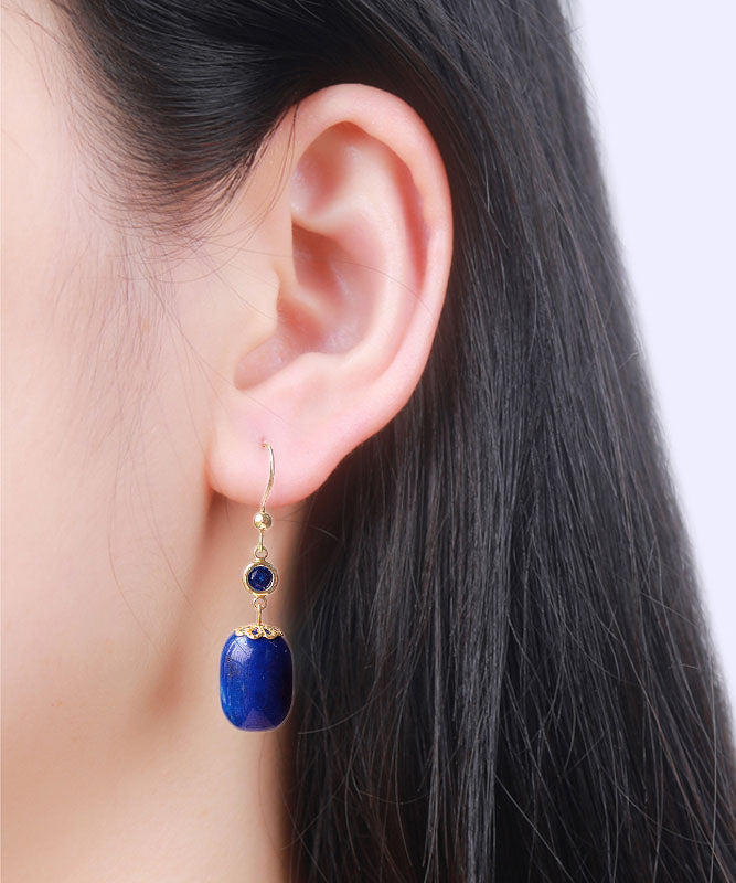 Skinny Royal Blue 14k Gold Gem Stone Drop Earrings