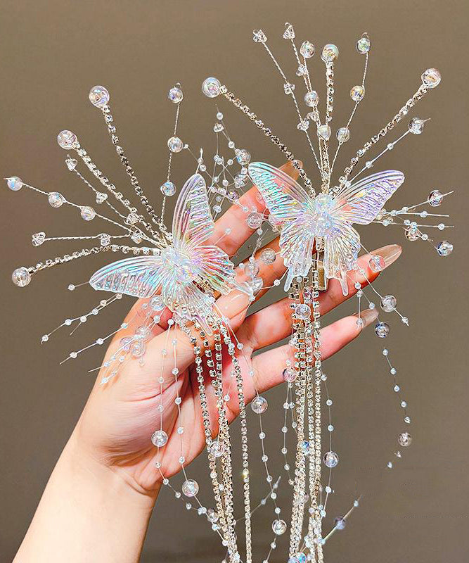 Unique Champagne Acrylic Butterfly Tassel Hairpin