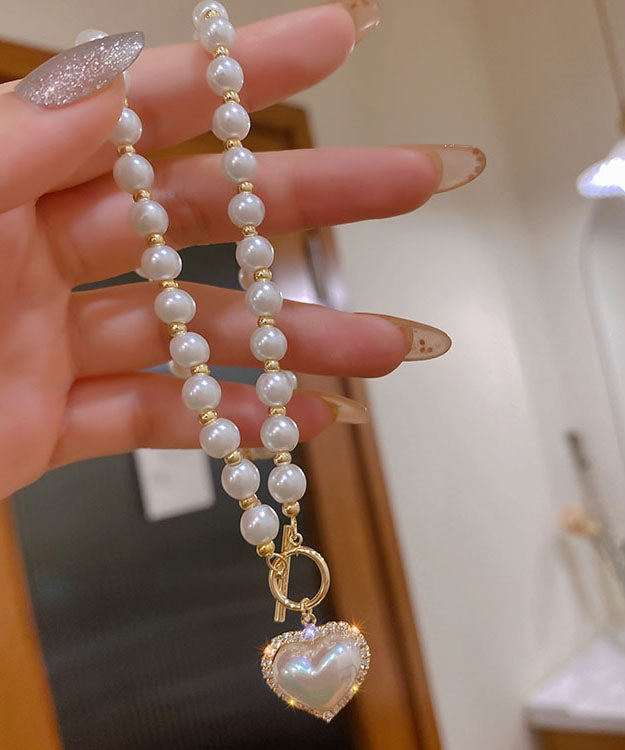 Gold Alloy Zircon Pearl Pendant Necklace