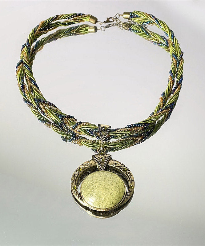Green Acrylic Alloy Weave Beading Pendant Necklace