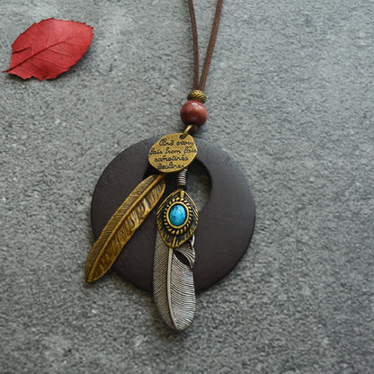 Feather Leaf Pendant Long Necklace