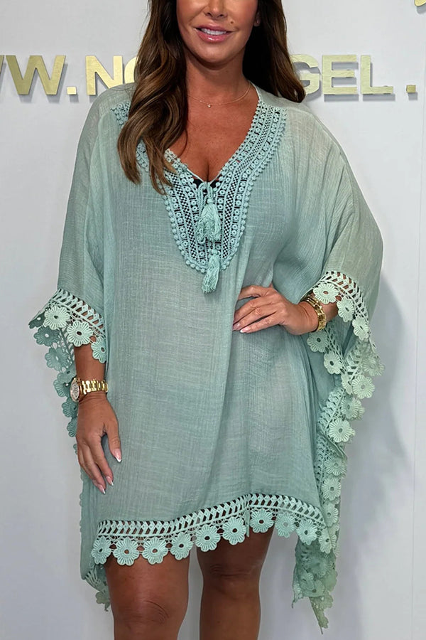 Color Lace Loose Cover Up Mini Dress