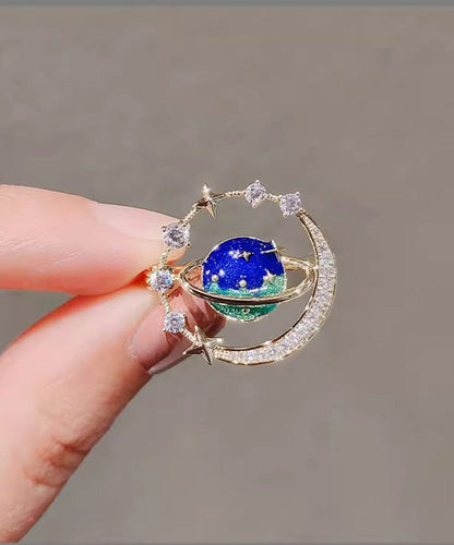 Blue Alloy Zircon Cosmic Planet Brooch