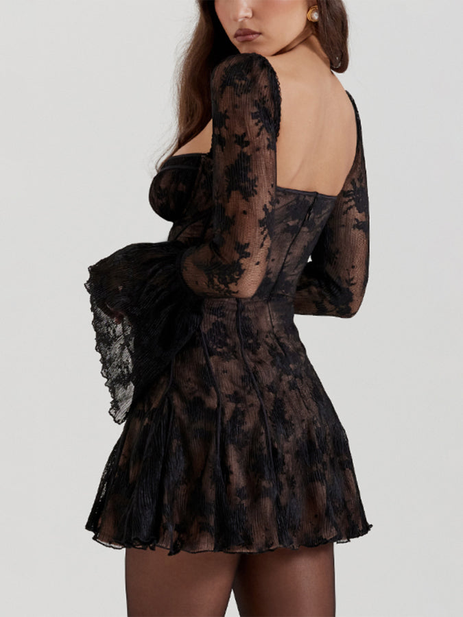 Lace Long Sleeves Mini Dress