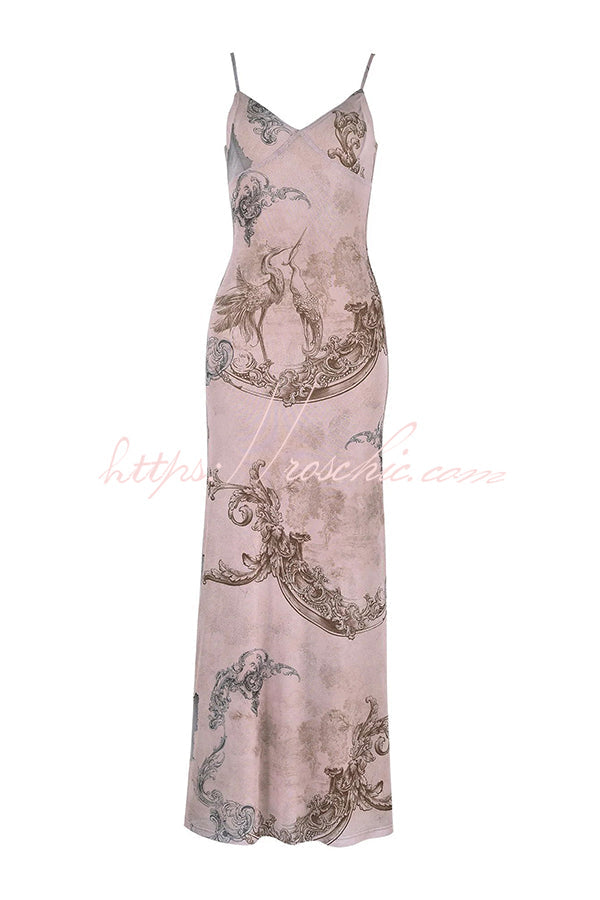 Reveling in the Unknown Print Slip Stretch Maxi Dress