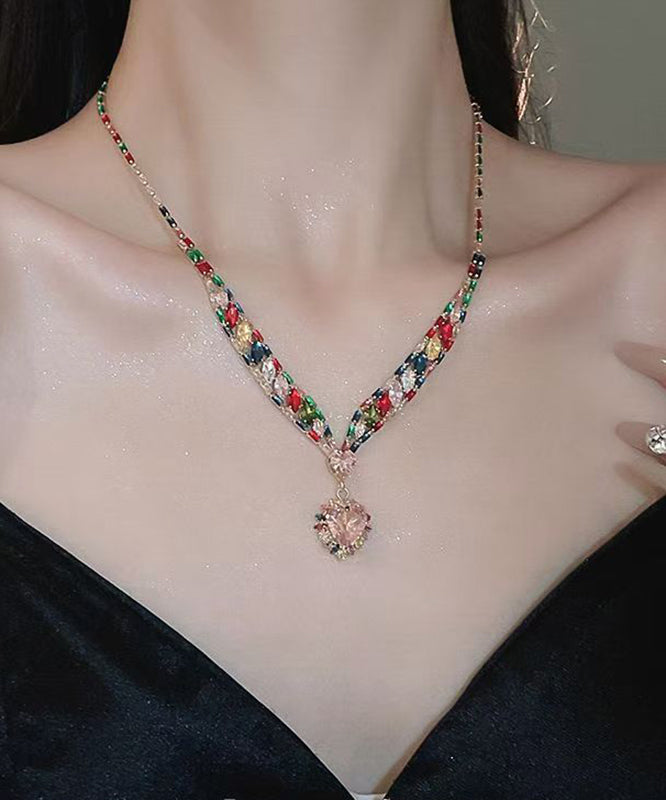 Rainbow Copper Zircon Love Pendant Necklace