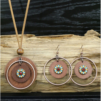Alloy Wood Pendant Pendant Geometric Earring Set