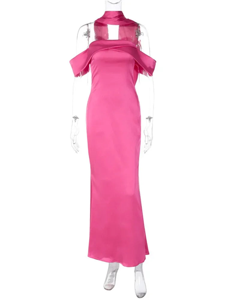 Backless ’s Maxi Dress Slim Off-shoulder Evening Partywear Dress Zipper Party Dress