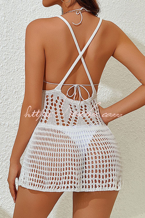 Backless Camisole Knitted Beach Cover Up Mini Dress