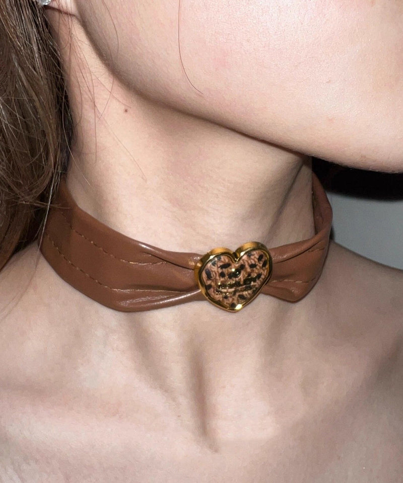 Brown Sterling Silver Alloy Leather Choker