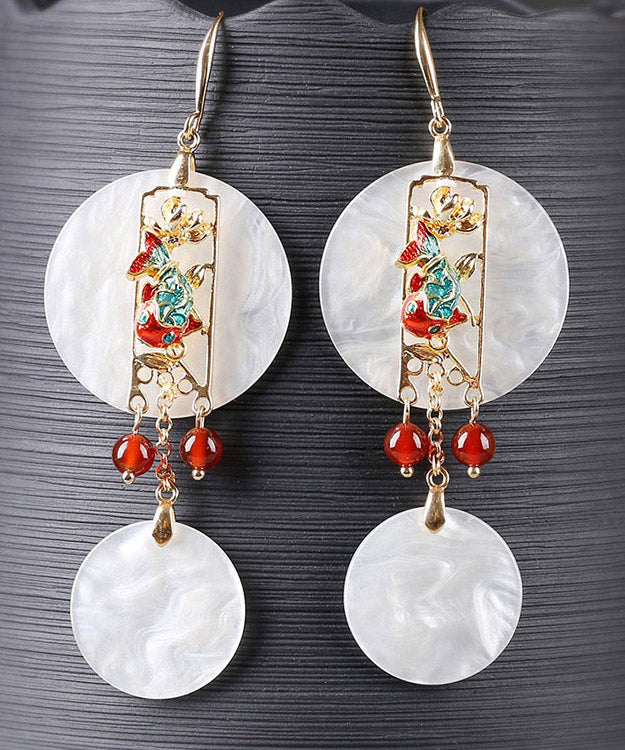 White Copper Cloisonne Agate Drop Earrings