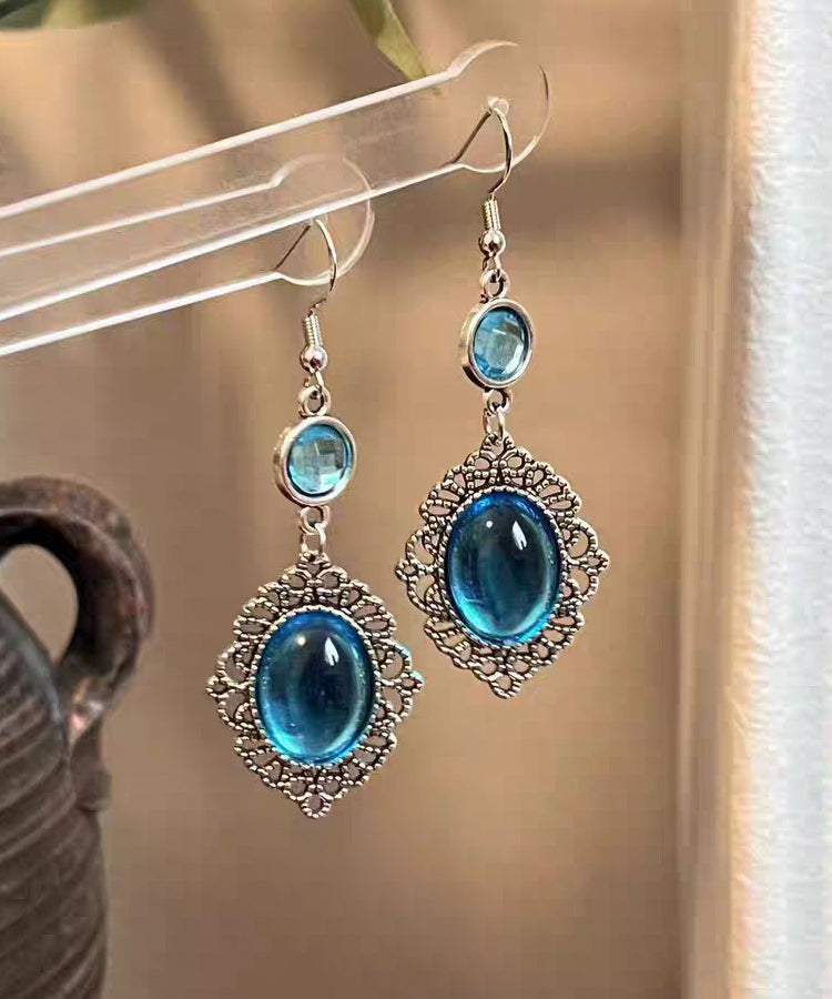 Blue Alloy Resin Crystal Hollow Out Drop Earrings