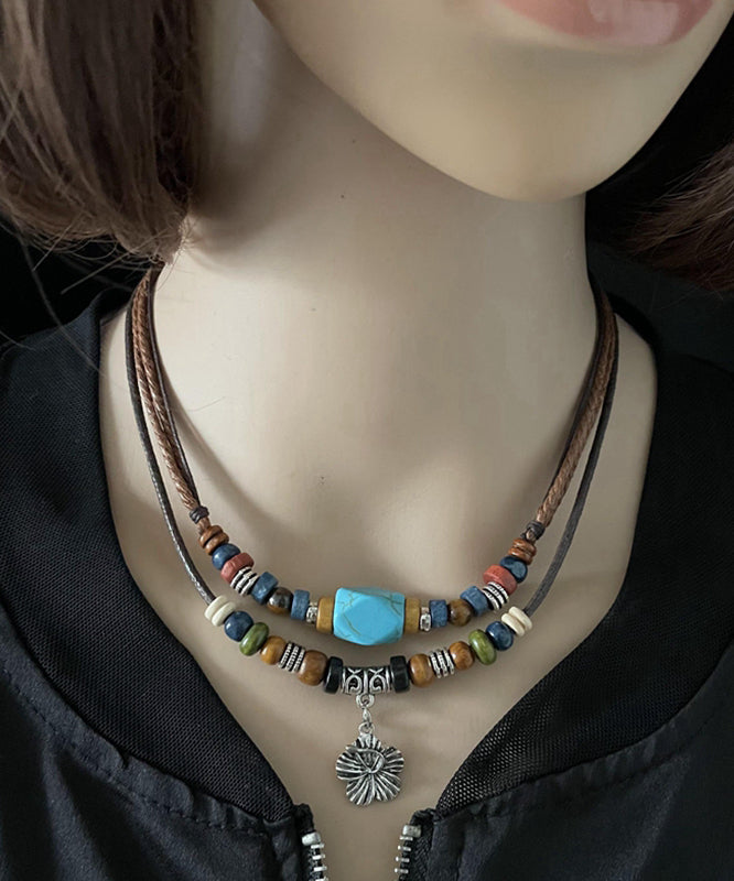 Faux Leather Alloy Turquoise Pendant Necklace