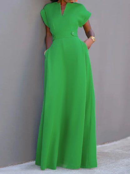 Flying Sleeves Color Split-joint V-neck Evening Dresses Maxi Dresses