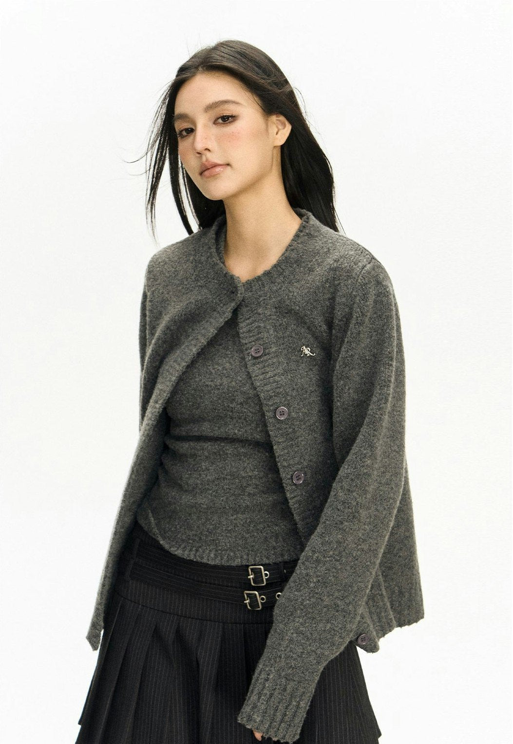 Ribbed Trim Button-up Cardigan