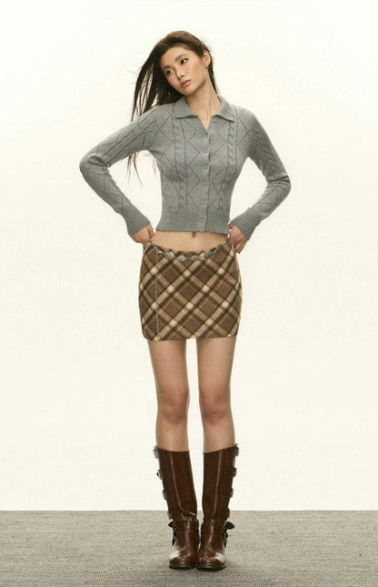 Diamond Knit Collared Cardigan