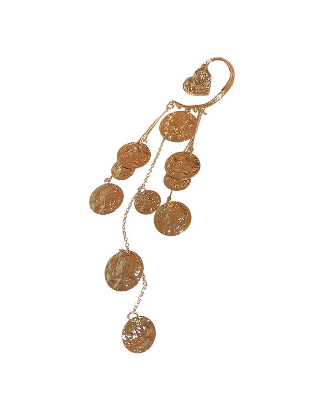 Gold Copper Wrinkled Tassel Sequins Drop Earrings