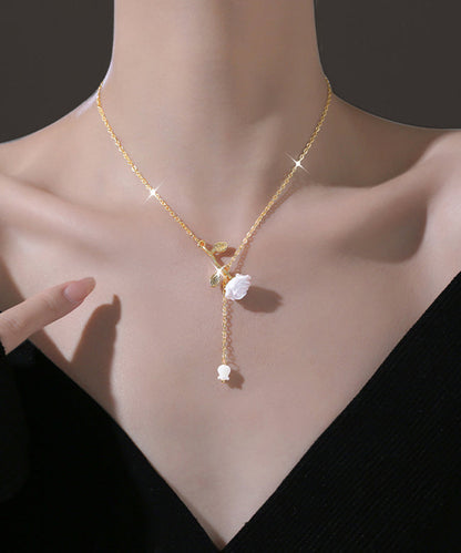 Diy White Copper Overgild Rose Tassel Pendant Necklace