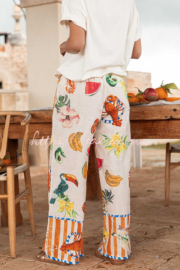 Unique Printed Elastic Waist Pocket Vacation Wide Leg Pants